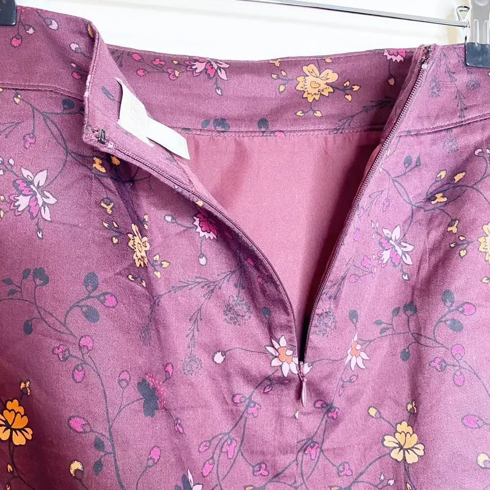 Loft Maroon Floral Pencil Skirt Size 10